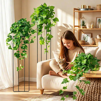 2 Pack Fake Hanging Plants with Pots, Artificial Ivy Vines Decor