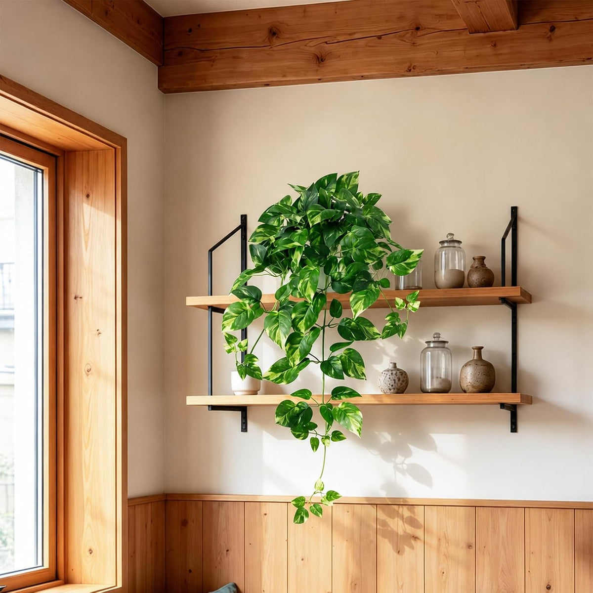 2 Pack Fake Hanging Plants with Pots, Artificial Ivy Vines Decor
