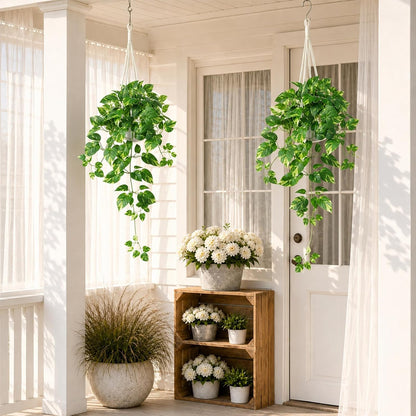 2 Pack Fake Hanging Plants with Pots, Artificial Ivy Vines Decor