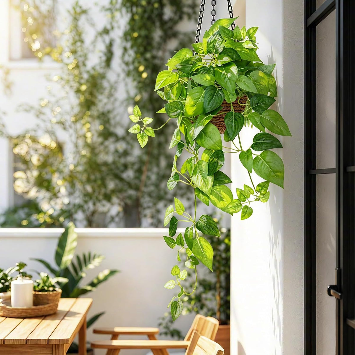 2 Pack Fake Hanging Plants with Pots, Artificial Ivy Vines Decor