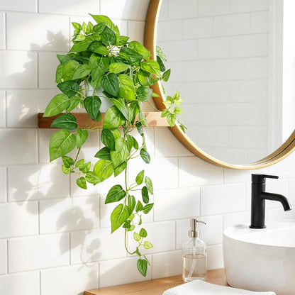 2 Pack Fake Hanging Plants with Pots, Artificial Ivy Vines Decor