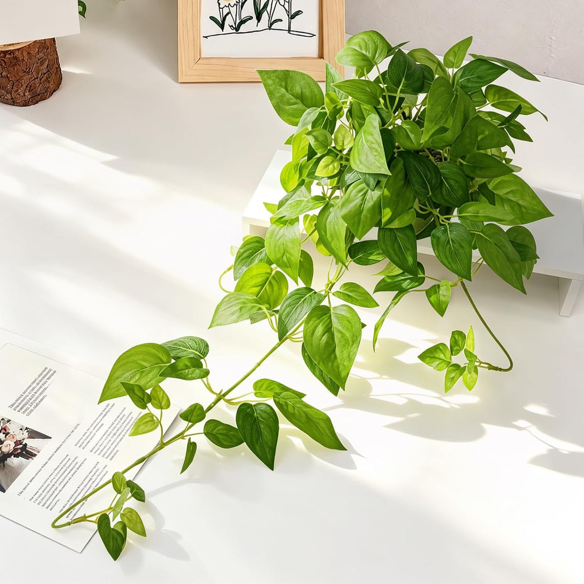 2 Pack Fake Hanging Plants with Pots, Artificial Ivy Vines Decor