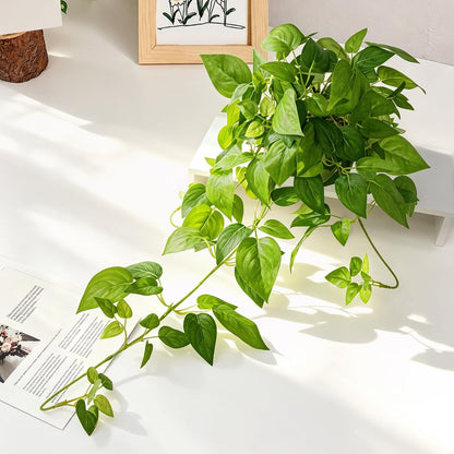 2 Pack Fake Hanging Plants with Pots, Artificial Ivy Vines Decor