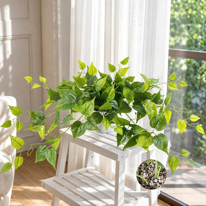 2 Pack Fake Hanging Plants with Pots, Artificial Ivy Vines Decor