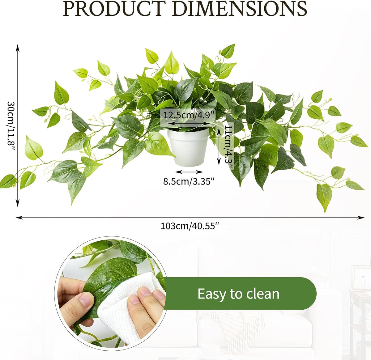 2 Pack Fake Hanging Plants with Pots, Artificial Ivy Vines Decor