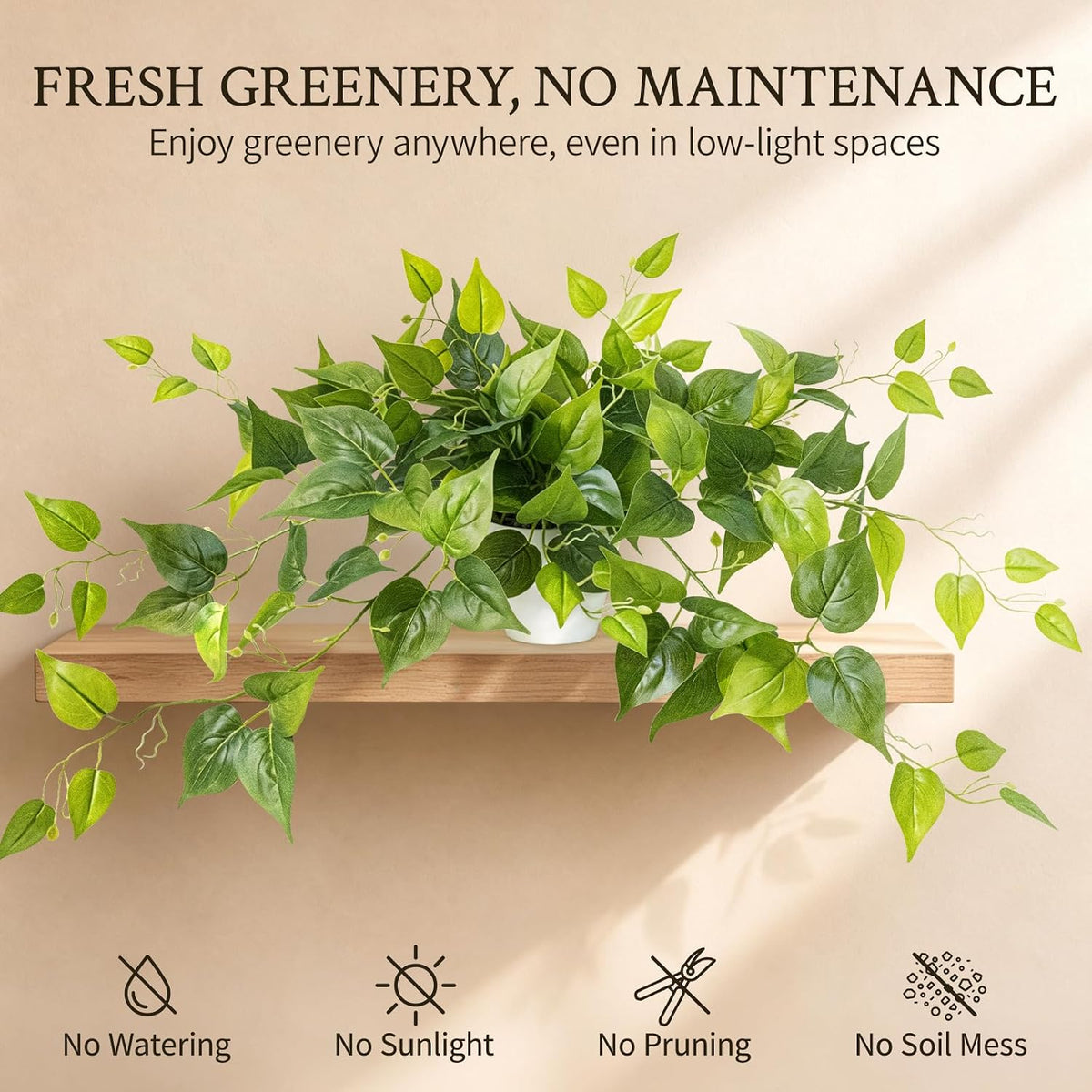 2 Pack Fake Hanging Plants with Pots, Artificial Ivy Vines Decor