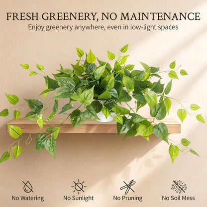 2 Pack Fake Hanging Plants with Pots, Artificial Ivy Vines Decor