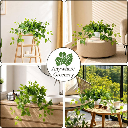 2 Pack Fake Hanging Plants with Pots, Artificial Ivy Vines Decor
