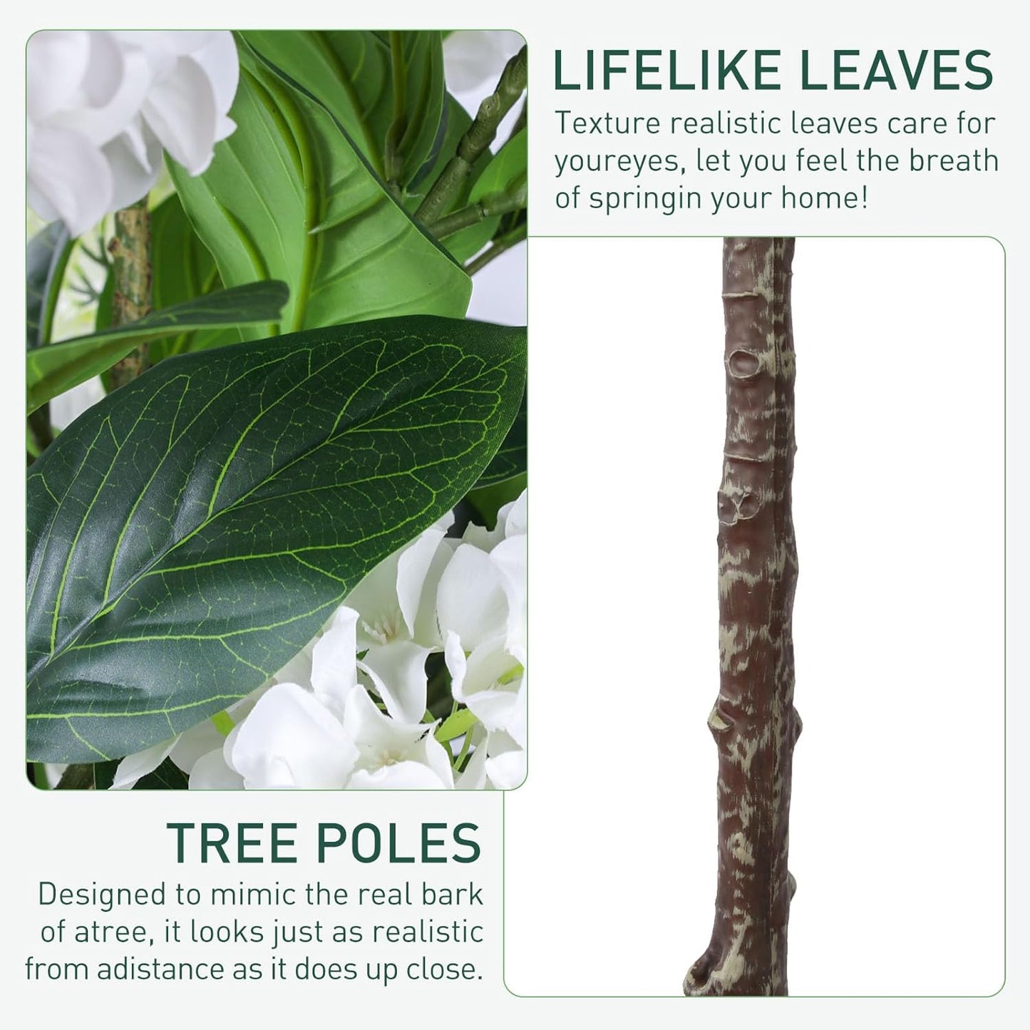63 inch Artificial Camellia Tree with White Flower Pots -2 Pack White Fake Tree,5 Ft Faux Plants Indoor wich Blooming,Artificial Plants for Indoor & Outdoor Home Front Door Decor