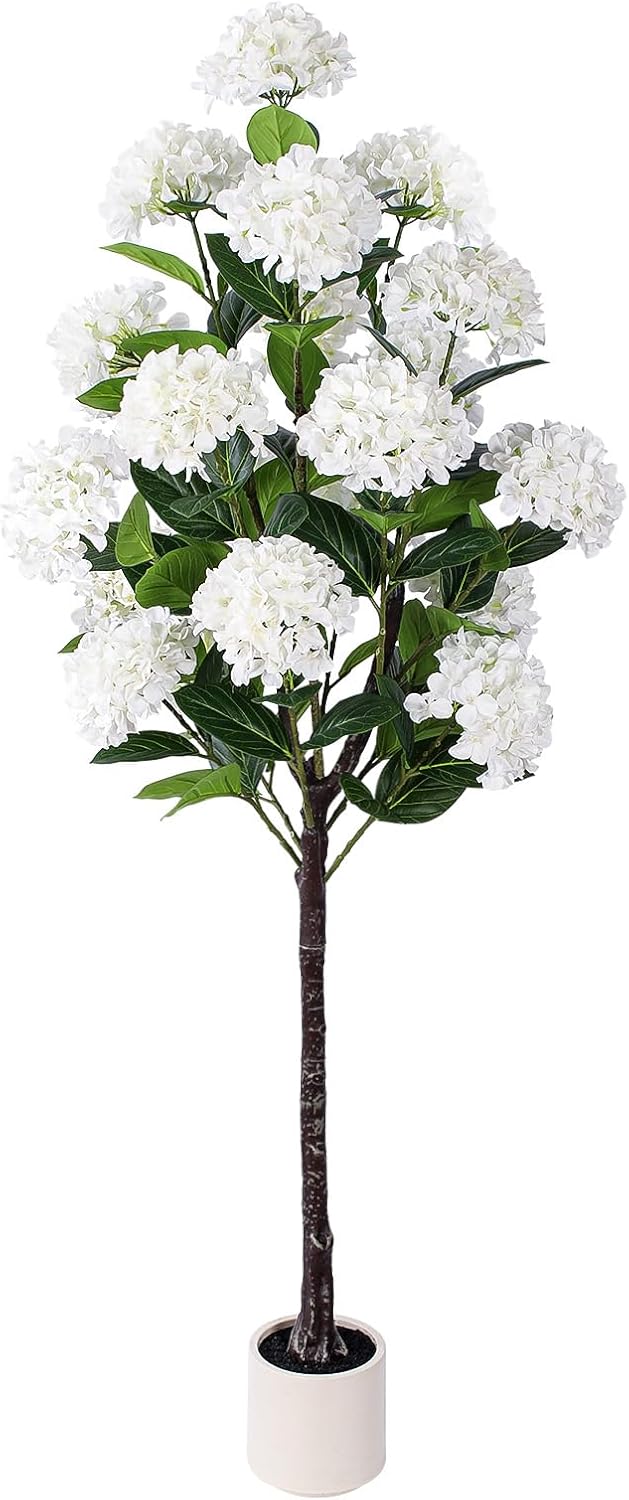 63 inch Artificial Camellia Tree with White Flower Pots -2 Pack White Fake Tree,5 Ft Faux Plants Indoor wich Blooming,Artificial Plants for Indoor & Outdoor Home Front Door Decor