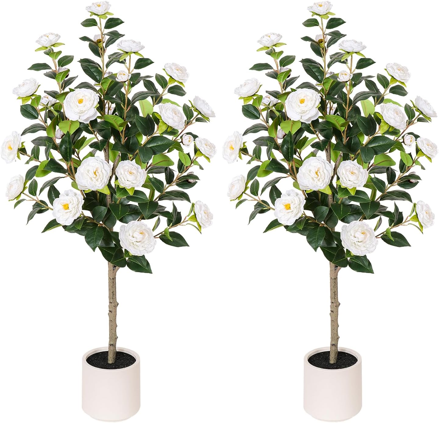 63 inch Artificial Camellia Tree with White Flower Pots -2 Pack White Fake Tree,5 Ft Faux Plants Indoor wich Blooming,Artificial Plants for Indoor & Outdoor Home Front Door Decor