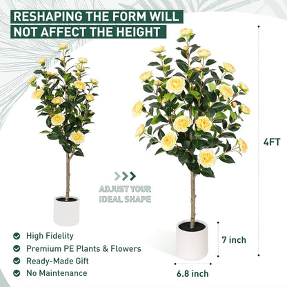 63 inch Artificial Camellia Tree with White Flower Pots -2 Pack White Fake Tree,5 Ft Faux Plants Indoor wich Blooming,Artificial Plants for Indoor & Outdoor Home Front Door Decor