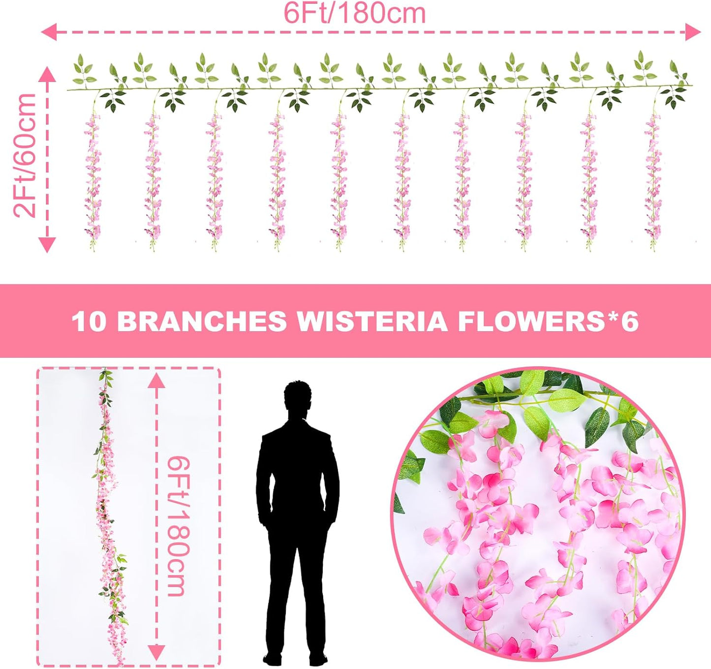 Alotiki Wisteria Hanging Flowers,50 Pack Fake Hanging Flowers,Wisteria Artificiales Garland for Home Wedding Arch Floral Party Garden Ceremony Outdoor Decor,3.6 Feet Long(50,Purple)