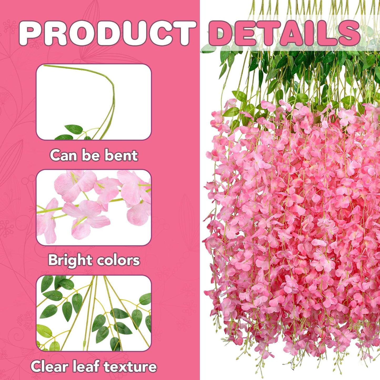 Alotiki Wisteria Hanging Flowers,50 Pack Fake Hanging Flowers,Wisteria Artificiales Garland for Home Wedding Arch Floral Party Garden Ceremony Outdoor Decor,3.6 Feet Long(50,Purple)
