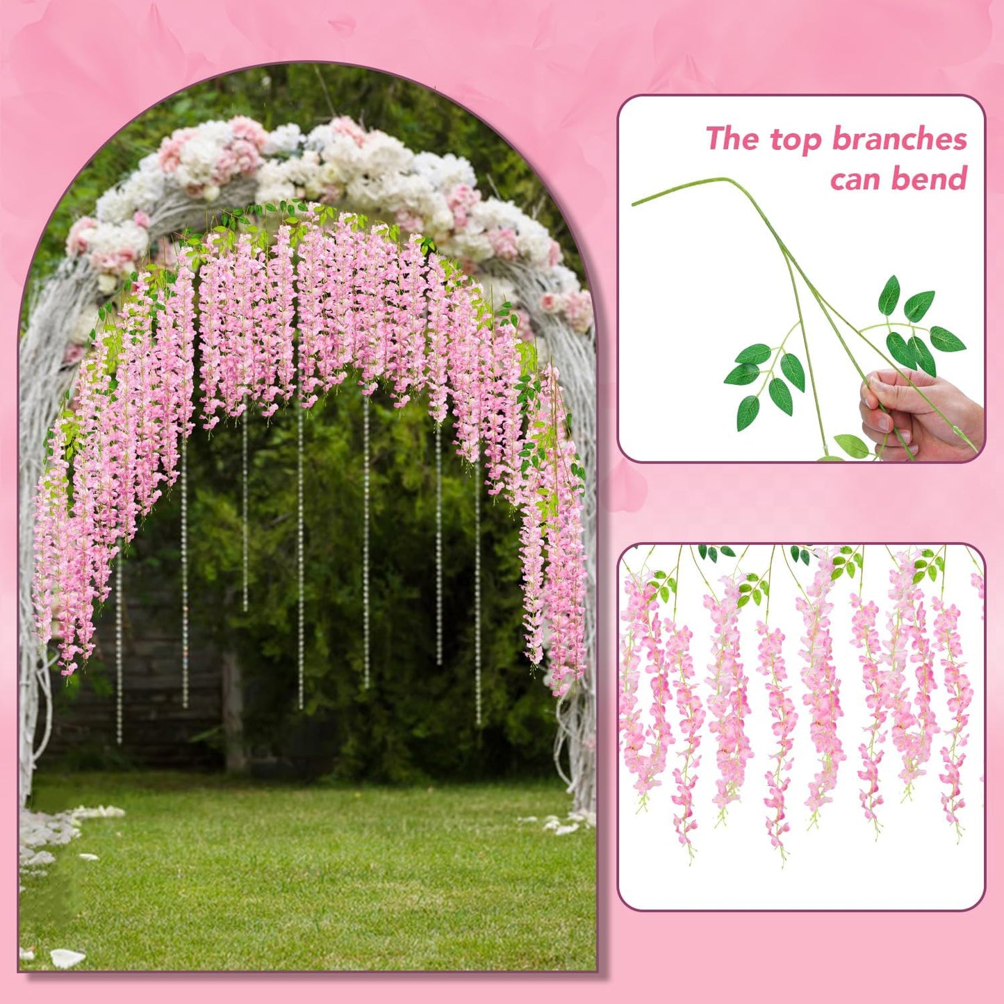 Alotiki Wisteria Hanging Flowers,50 Pack Fake Hanging Flowers,Wisteria Artificiales Garland for Home Wedding Arch Floral Party Garden Ceremony Outdoor Decor,3.6 Feet Long(50,Purple)