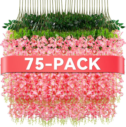 Alotiki Wisteria Hanging Flowers,50 Pack Fake Hanging Flowers,Wisteria Artificiales Garland for Home Wedding Arch Floral Party Garden Ceremony Outdoor Decor,3.6 Feet Long(50,Purple)