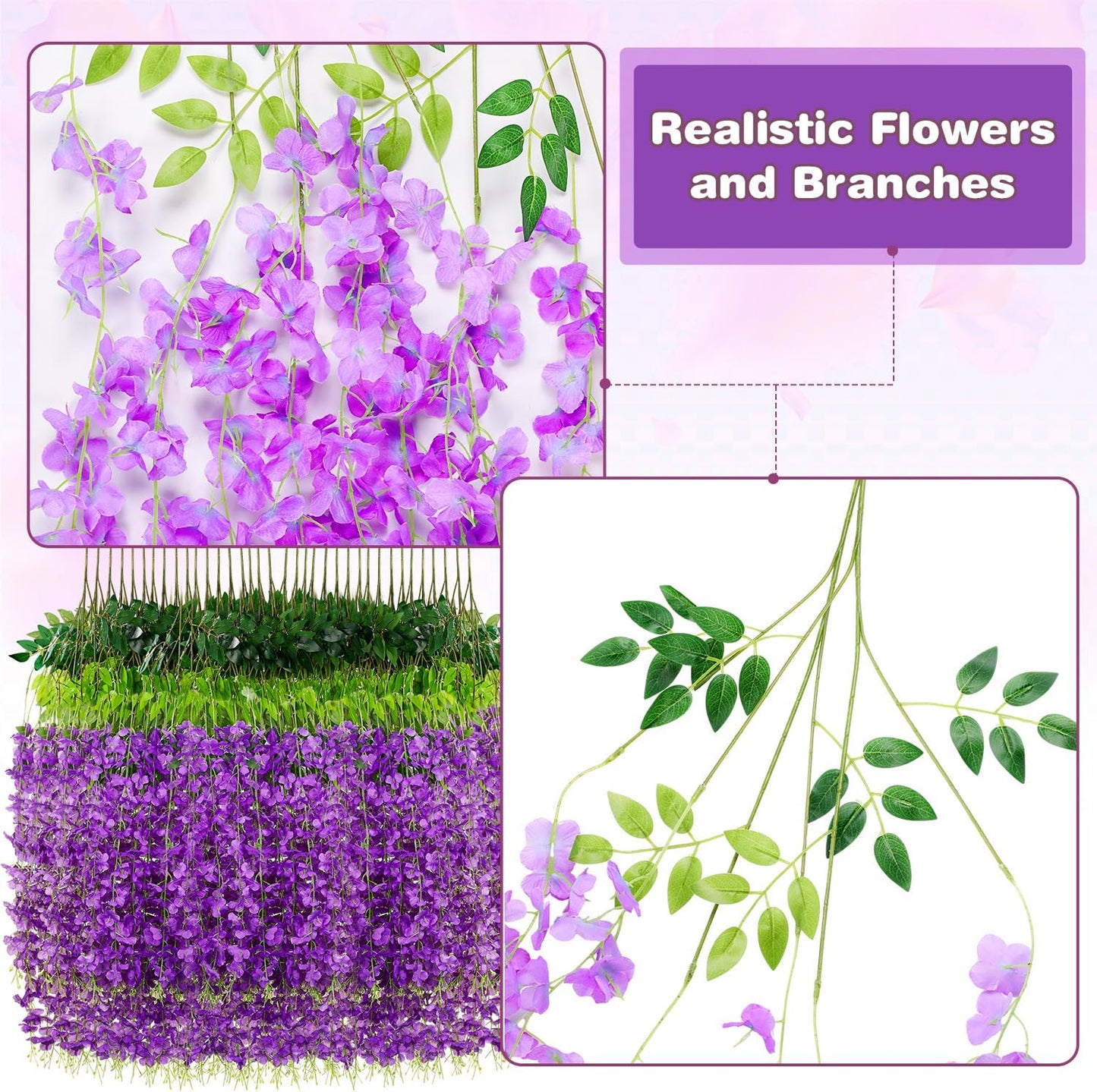 Alotiki Wisteria Hanging Flowers,50 Pack Fake Hanging Flowers,Wisteria Artificiales Garland for Home Wedding Arch Floral Party Garden Ceremony Outdoor Decor,3.6 Feet Long(50,Purple)