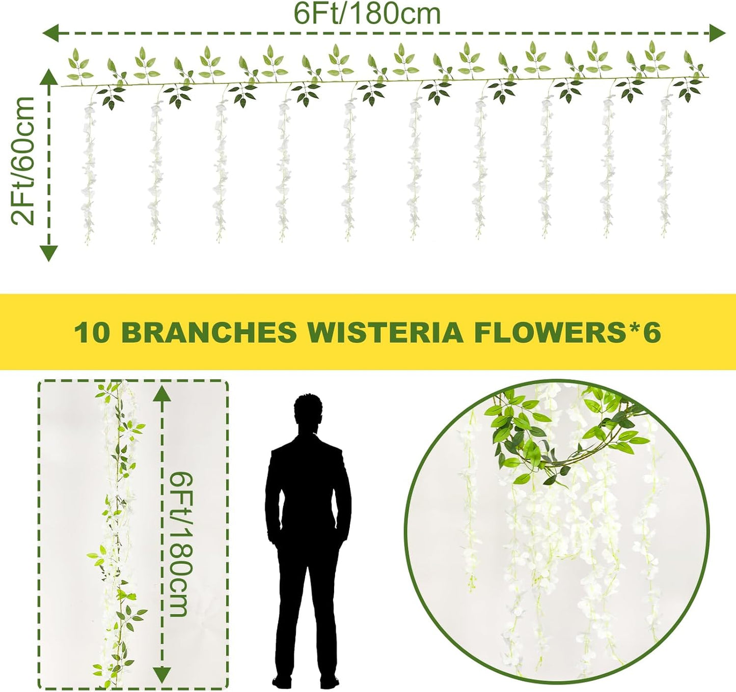 Alotiki Wisteria Hanging Flowers,50 Pack Fake Hanging Flowers,Wisteria Artificiales Garland for Home Wedding Arch Floral Party Garden Ceremony Outdoor Decor,3.6 Feet Long(50,Purple)