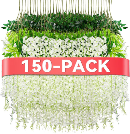Alotiki Wisteria Hanging Flowers,50 Pack Fake Hanging Flowers,Wisteria Artificiales Garland for Home Wedding Arch Floral Party Garden Ceremony Outdoor Decor,3.6 Feet Long(50,Purple)
