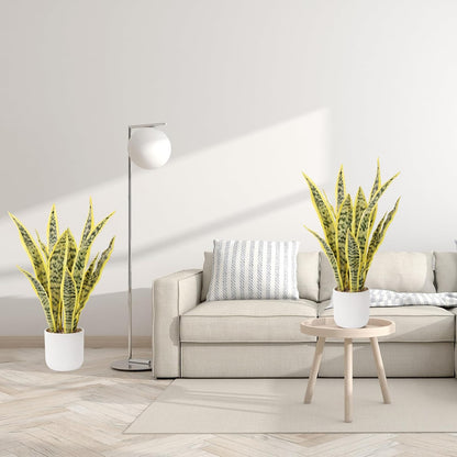Artificial Realistic Snake Plant 21.5" with White Pot | Fake Sansevieria Greenery Plants Faux Snake Plant for Home Office Living Room Housewarming Gifts Indoor Decor-LightYellow