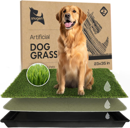 Dog Grass Pad with Tray 23”x35” – Soft-Touch Artificial Grass Pad for Dogs Potty with Pee Pads Washable & Puppy Porch Potty Tray – Dog Litter Box Indoor & Outdoor, Pet Turf for Puppy Toilet Training