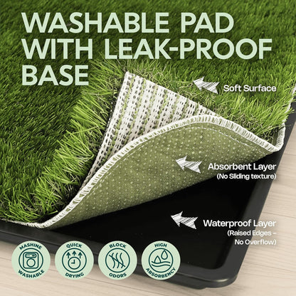 Dog Grass Pad with Tray 23”x35” – Soft-Touch Artificial Grass Pad for Dogs Potty with Pee Pads Washable & Puppy Porch Potty Tray – Dog Litter Box Indoor & Outdoor, Pet Turf for Puppy Toilet Training