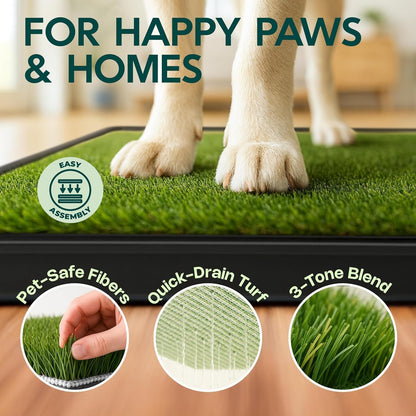 Dog Grass Pad with Tray 23”x35” – Soft-Touch Artificial Grass Pad for Dogs Potty with Pee Pads Washable & Puppy Porch Potty Tray – Dog Litter Box Indoor & Outdoor, Pet Turf for Puppy Toilet Training