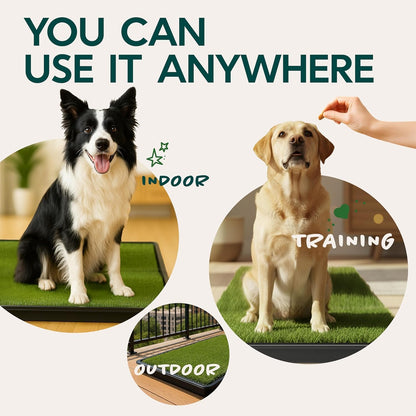 Dog Grass Pad with Tray 23”x35” – Soft-Touch Artificial Grass Pad for Dogs Potty with Pee Pads Washable & Puppy Porch Potty Tray – Dog Litter Box Indoor & Outdoor, Pet Turf for Puppy Toilet Training