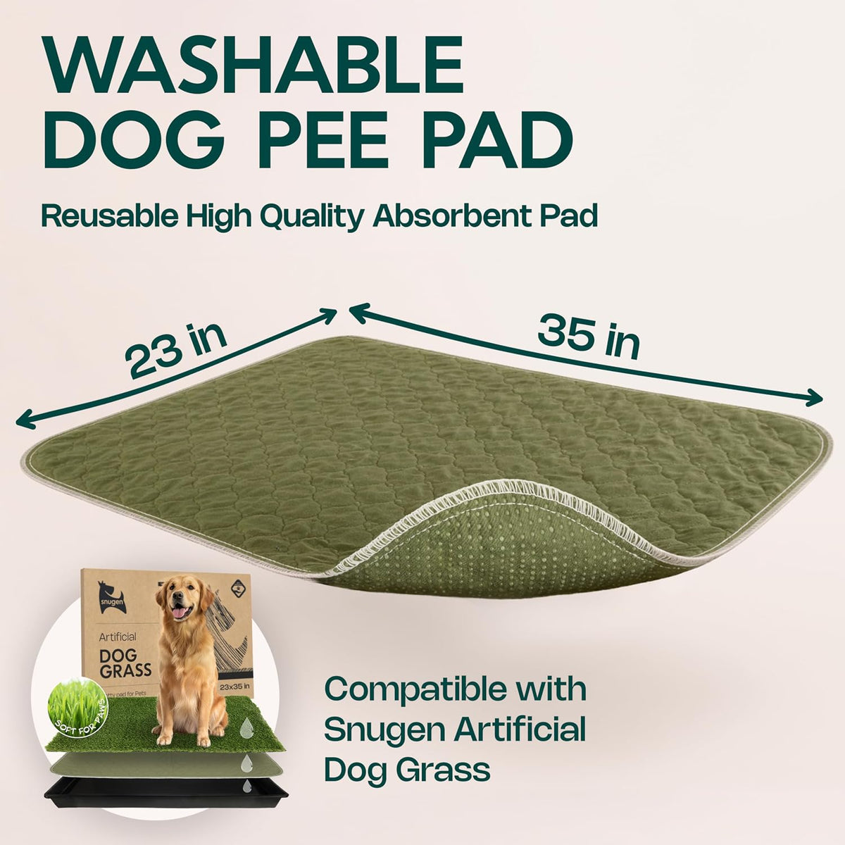 Dog Grass Pad with Tray 23”x35” – Soft-Touch Artificial Grass Pad for Dogs Potty with Pee Pads Washable & Puppy Porch Potty Tray – Dog Litter Box Indoor & Outdoor, Pet Turf for Puppy Toilet Training