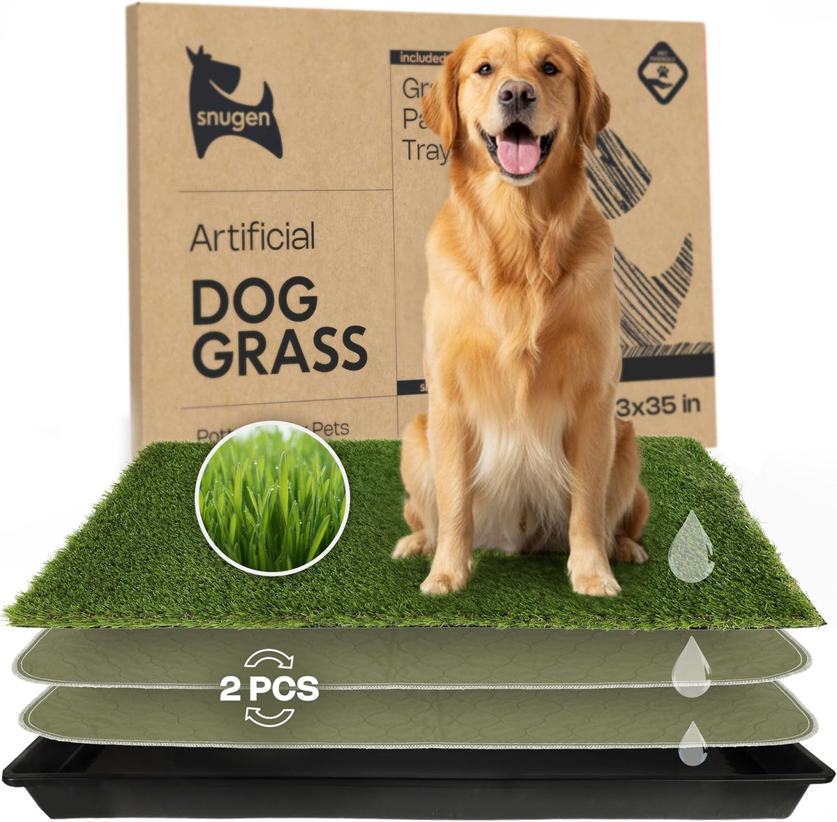 Dog Grass Pad with Tray 23”x35” – Soft-Touch Artificial Grass Pad for Dogs Potty with Pee Pads Washable & Puppy Porch Potty Tray – Dog Litter Box Indoor & Outdoor, Pet Turf for Puppy Toilet Training