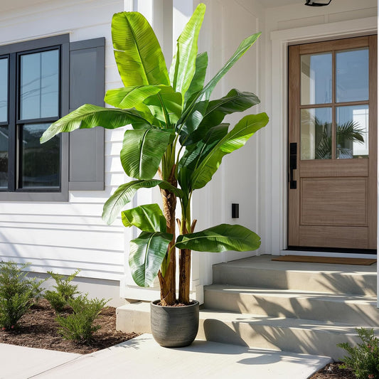 Big Faux Tropical Bananas Trees Tall Artificial Banana Tree Indoor Outdoor Realistic Floor Plant Large Fake Plants for House Home Living Room Office Front Porch Decor Outside Patio para decoracion