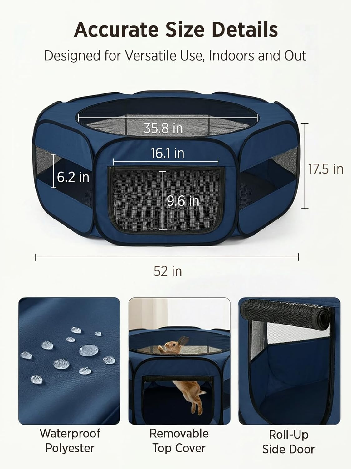 Extra Large Small Animal Playpen, Waterproof Foldable Pet Pen,Dark Grey | Claw-Resistant Mesh With Thickened Waterproof Base, Side & Top Dual Doors, Easy To Fold Design For Indoor And Outdoor Use