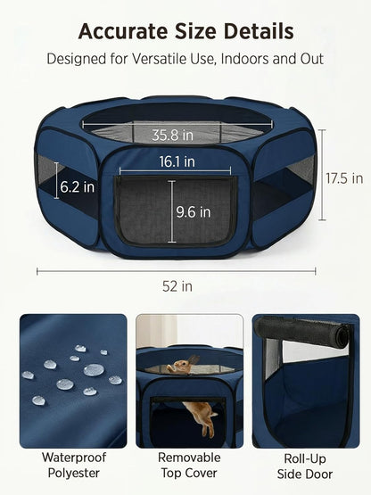 Extra Large Small Animal Playpen, Waterproof Foldable Pet Pen,Dark Grey | Claw-Resistant Mesh With Thickened Waterproof Base, Side & Top Dual Doors, Easy To Fold Design For Indoor And Outdoor Use