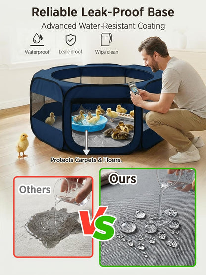 Extra Large Small Animal Playpen, Waterproof Foldable Pet Pen,Dark Grey | Claw-Resistant Mesh With Thickened Waterproof Base, Side & Top Dual Doors, Easy To Fold Design For Indoor And Outdoor Use