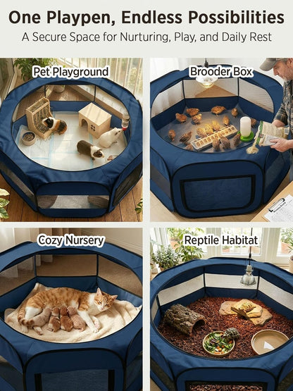 Extra Large Small Animal Playpen, Waterproof Foldable Pet Pen,Dark Grey | Claw-Resistant Mesh With Thickened Waterproof Base, Side & Top Dual Doors, Easy To Fold Design For Indoor And Outdoor Use
