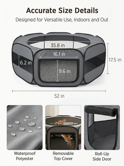 Extra Large Small Animal Playpen, Waterproof Foldable Pet Pen,Dark Grey | Claw-Resistant Mesh With Thickened Waterproof Base, Side & Top Dual Doors, Easy To Fold Design For Indoor And Outdoor Use