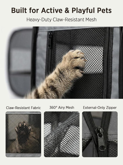 Extra Large Small Animal Playpen, Waterproof Foldable Pet Pen,Dark Grey | Claw-Resistant Mesh With Thickened Waterproof Base, Side & Top Dual Doors, Easy To Fold Design For Indoor And Outdoor Use