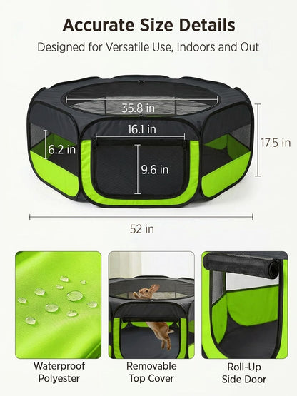 Extra Large Small Animal Playpen, Waterproof Foldable Pet Pen,Dark Grey | Claw-Resistant Mesh With Thickened Waterproof Base, Side & Top Dual Doors, Easy To Fold Design For Indoor And Outdoor Use