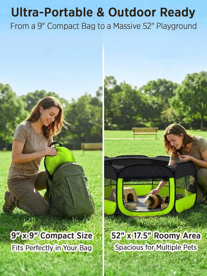 Extra Large Small Animal Playpen, Waterproof Foldable Pet Pen,Dark Grey | Claw-Resistant Mesh With Thickened Waterproof Base, Side & Top Dual Doors, Easy To Fold Design For Indoor And Outdoor Use