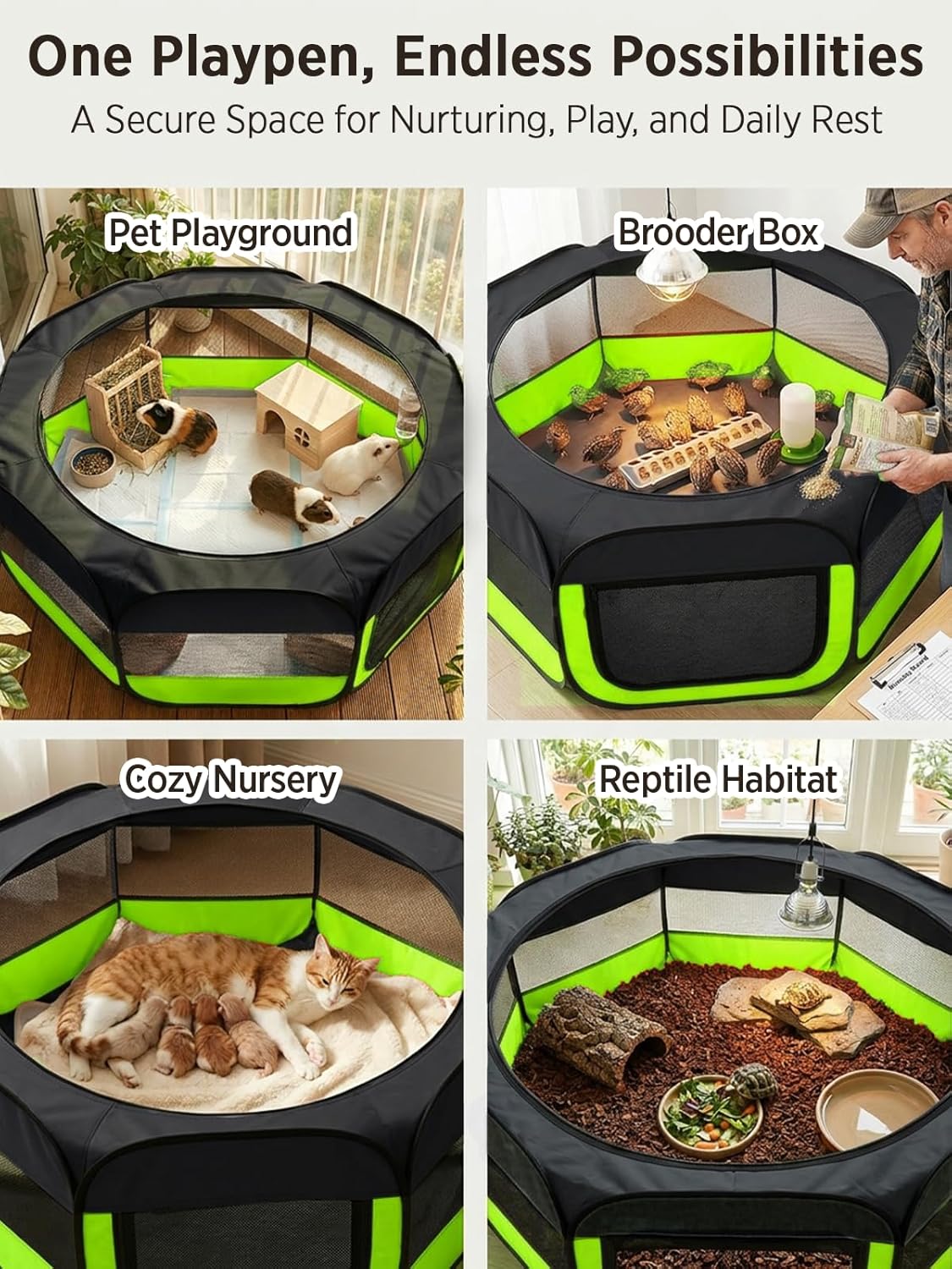 Extra Large Small Animal Playpen, Waterproof Foldable Pet Pen,Dark Grey | Claw-Resistant Mesh With Thickened Waterproof Base, Side & Top Dual Doors, Easy To Fold Design For Indoor And Outdoor Use
