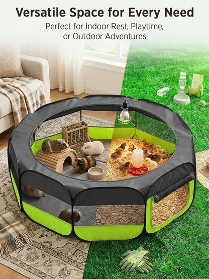 Extra Large Small Animal Playpen, Waterproof Foldable Pet Pen,Dark Grey | Claw-Resistant Mesh With Thickened Waterproof Base, Side & Top Dual Doors, Easy To Fold Design For Indoor And Outdoor Use