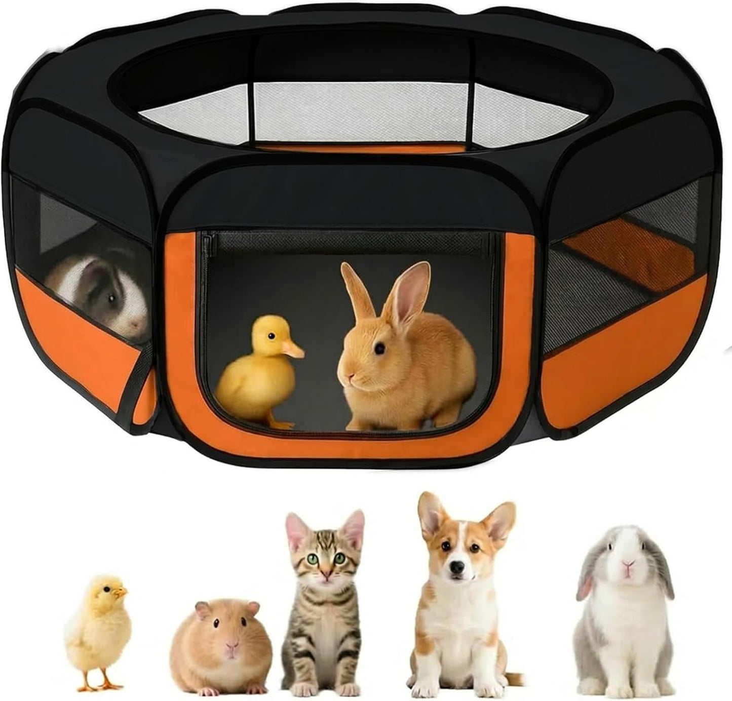 Extra Large Small Animal Playpen, Waterproof Foldable Pet Pen,Dark Grey | Claw-Resistant Mesh With Thickened Waterproof Base, Side & Top Dual Doors, Easy To Fold Design For Indoor And Outdoor Use