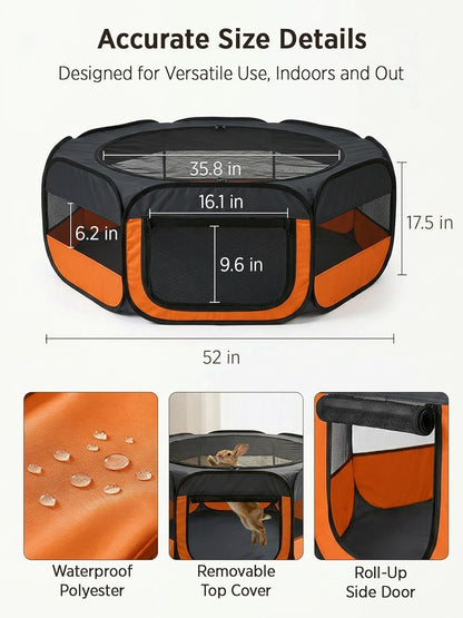Extra Large Small Animal Playpen, Waterproof Foldable Pet Pen,Dark Grey | Claw-Resistant Mesh With Thickened Waterproof Base, Side & Top Dual Doors, Easy To Fold Design For Indoor And Outdoor Use