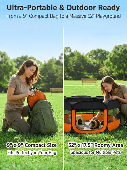 Extra Large Small Animal Playpen, Waterproof Foldable Pet Pen,Dark Grey | Claw-Resistant Mesh With Thickened Waterproof Base, Side & Top Dual Doors, Easy To Fold Design For Indoor And Outdoor Use
