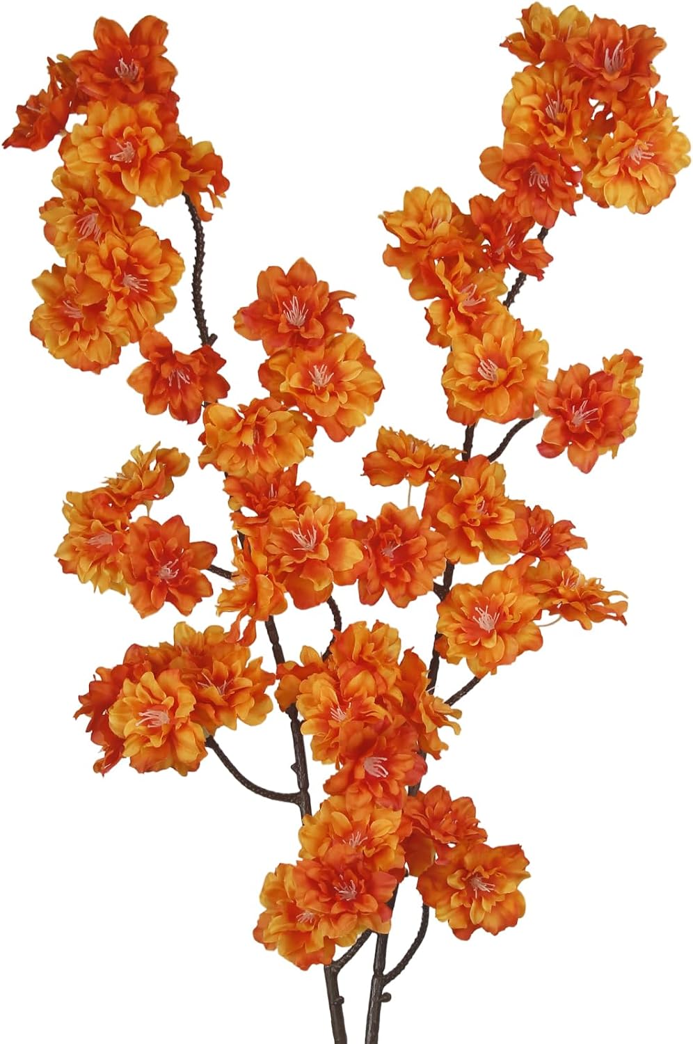 2 Pcs Artificial Cherry Blossom Flowers Branches 41" Faux Cherry Blossom Long Stem Orange Silk Cherry Blossom Tree Tall Fake Flower Arrangement for Home Wedding Centerpieces Fall Indoor Decor