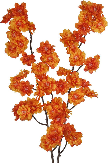 2 Pcs Artificial Cherry Blossom Flowers Branches 41" Faux Cherry Blossom Long Stem Orange Silk Cherry Blossom Tree Tall Fake Flower Arrangement for Home Wedding Centerpieces Fall Indoor Decor
