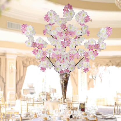 2 Pcs Artificial Cherry Blossom Flowers Branches 41" Faux Cherry Blossom Long Stem Orange Silk Cherry Blossom Tree Tall Fake Flower Arrangement for Home Wedding Centerpieces Fall Indoor Decor