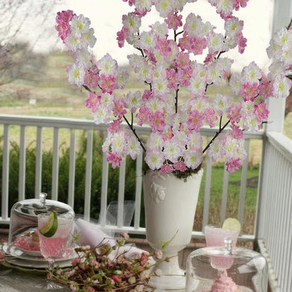 2 Pcs Artificial Cherry Blossom Flowers Branches 41" Faux Cherry Blossom Long Stem Orange Silk Cherry Blossom Tree Tall Fake Flower Arrangement for Home Wedding Centerpieces Fall Indoor Decor