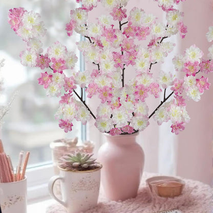 2 Pcs Artificial Cherry Blossom Flowers Branches 41" Faux Cherry Blossom Long Stem Orange Silk Cherry Blossom Tree Tall Fake Flower Arrangement for Home Wedding Centerpieces Fall Indoor Decor