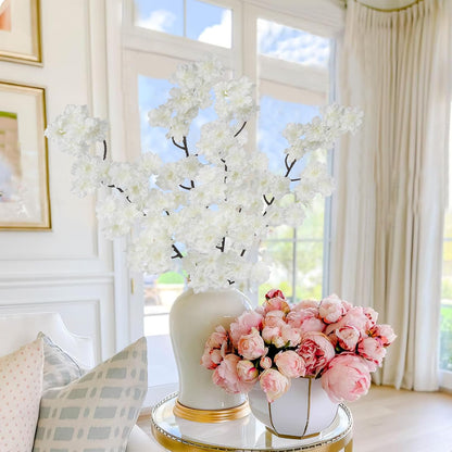 2 Pcs Artificial Cherry Blossom Flowers Branches 41" Faux Cherry Blossom Long Stem Orange Silk Cherry Blossom Tree Tall Fake Flower Arrangement for Home Wedding Centerpieces Fall Indoor Decor
